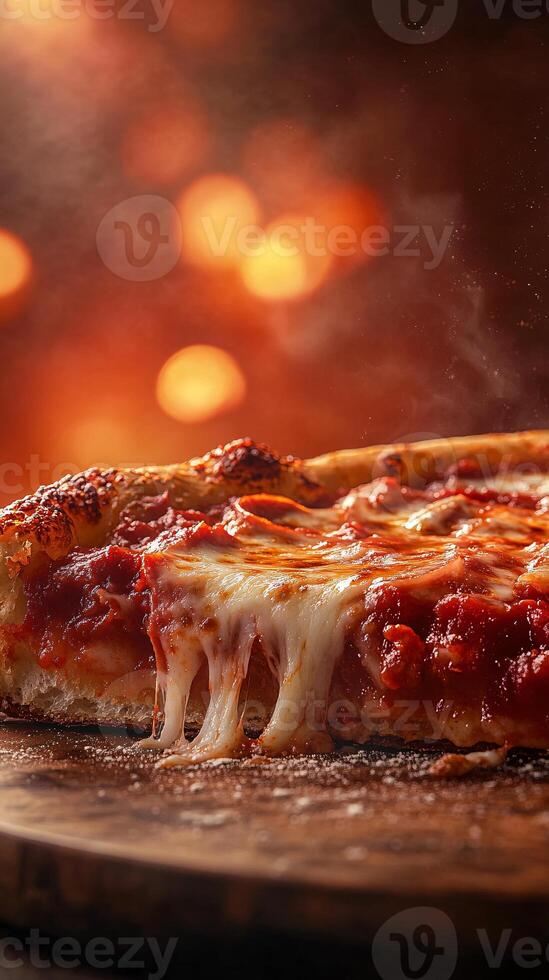 Realistic Food Photography of a Deep-Dish Pizza Covered in Cheese photo
