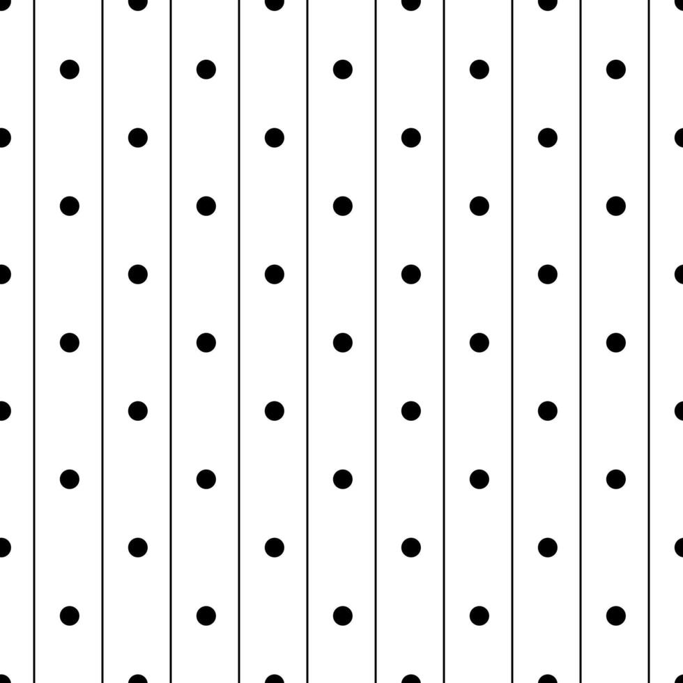 Polka dot and vertical stripes, black white seamless pattern hand drawn illustration, decorative texture of round circles and lines, simple minimalist repeat ornament for textile, gift paper vector