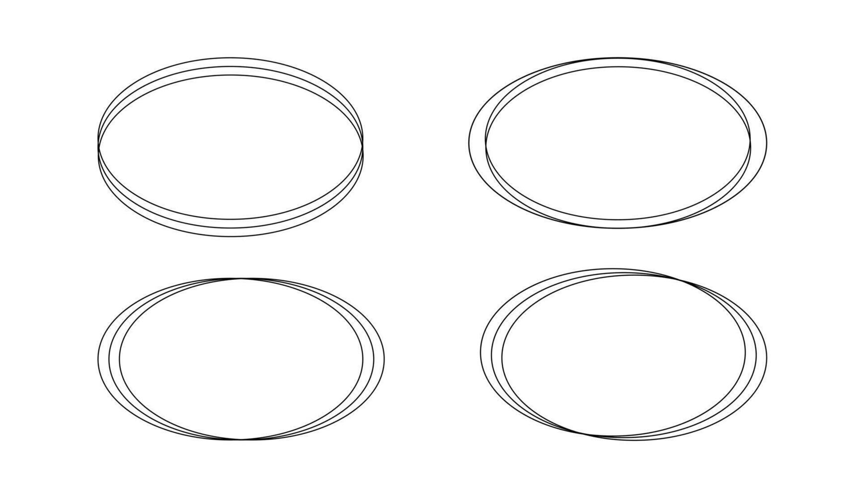 Thin elegant minimalist oval frames set, simple hand drawn linear collection in art deco style for festive or important occasions decor, holiday celebration template vector