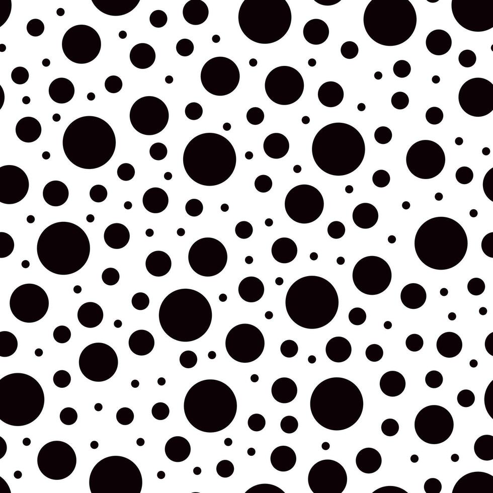 Polka dot seamless pattern hand drawn illustration, decorative monochrome texture of round circles of different sizes, simple minimalist repeat ornament for textile, gift paper vector