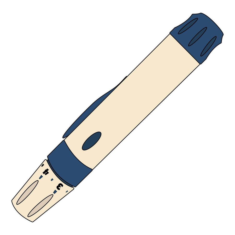 Mechanical lancing device with adjustable depth setting for finger pricking to obtain blood for glucose testing on a white background. Concept of diabetes mellitus, chronic illness, and healthcare. vector