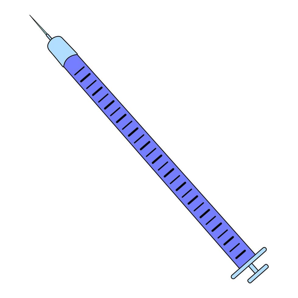 Closeup cartoon illustration of a disposable insulin syringe with visible needle and dosage markings. Concept of diabetes mellitus, chronic illness, and healthcare. Isolated on white background. vector