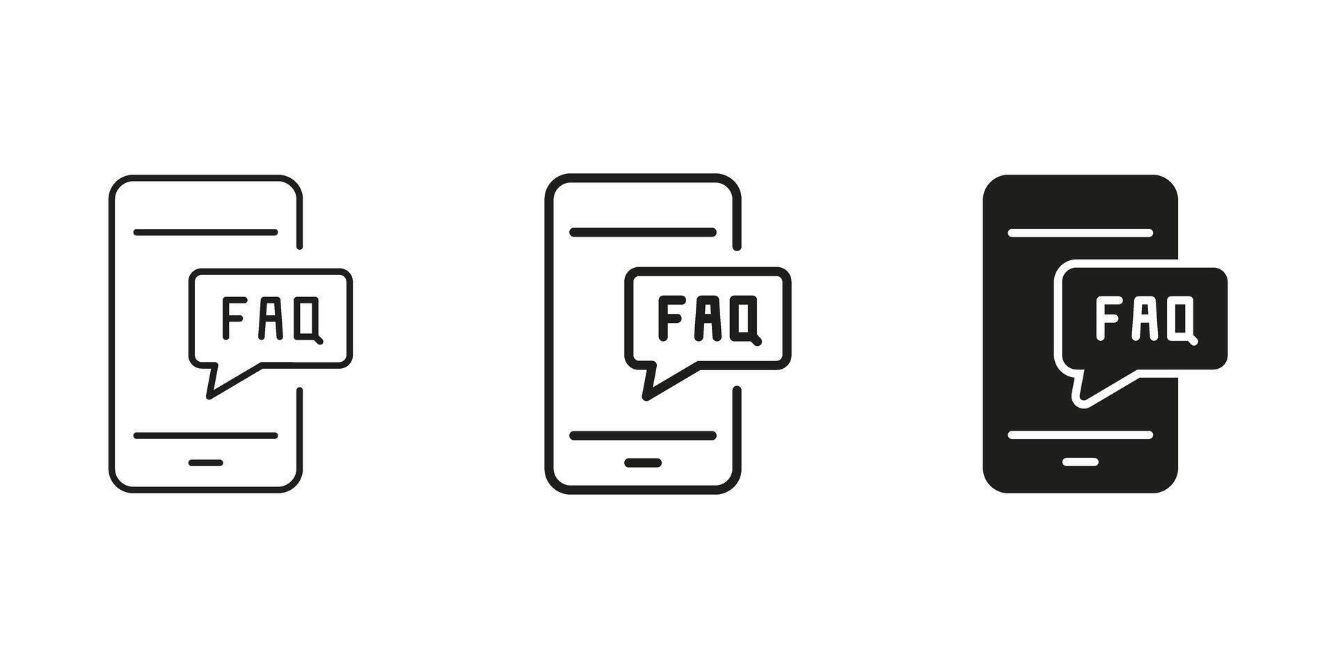 Mobile Faq Speech Bubble Icons Set. Customer Support, Information Access, And Help Center Outline And Silhouette Symbol Collection. Digital Assistance And User Guidance. Isolated Illustration vector