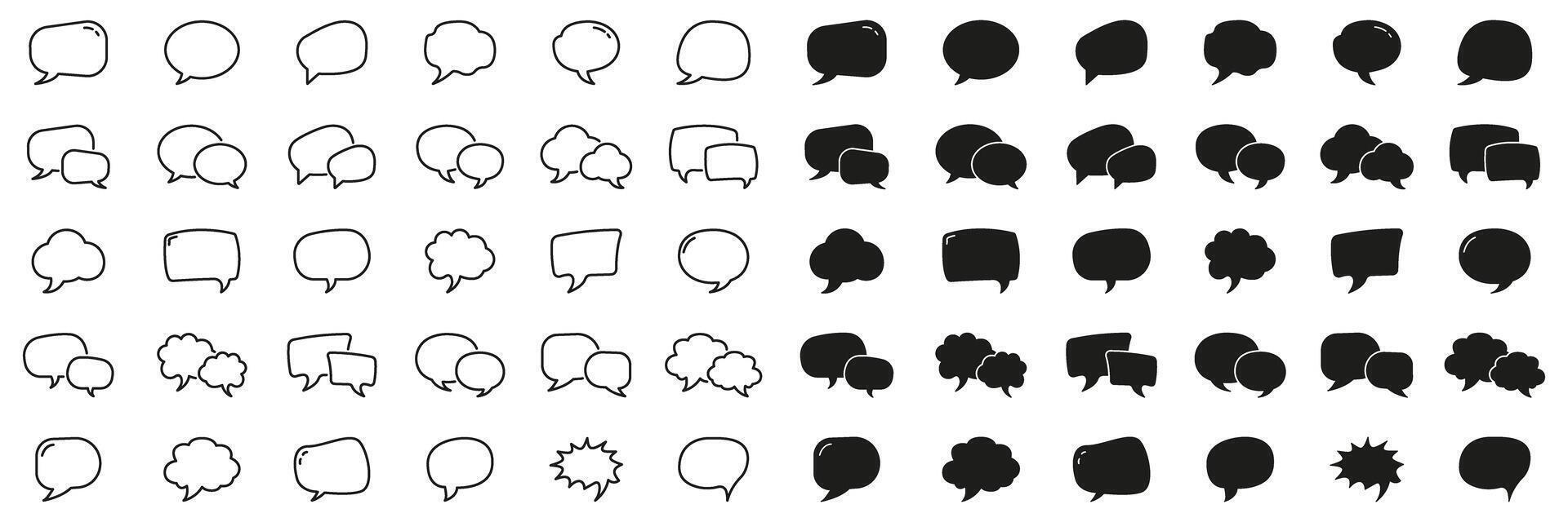 Speech Bubble Line and Solid Icon Set. Collection of Chat, Dialogue, Message Bubbles for Communication, Discussion, and Conversation. Editable Stroke. Isolated Illustration vector