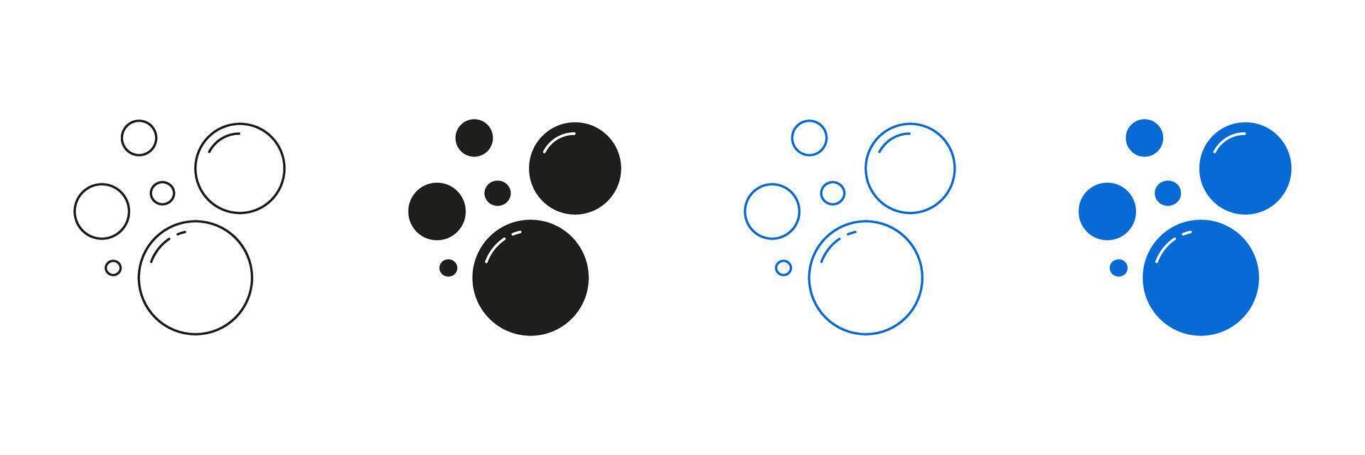 Rising Soap Bubbles And Carbonated Foam Line And Solid Icon Set. Water Droplets And Air Effervescence Symbol Collection. Isolated Illustration vector