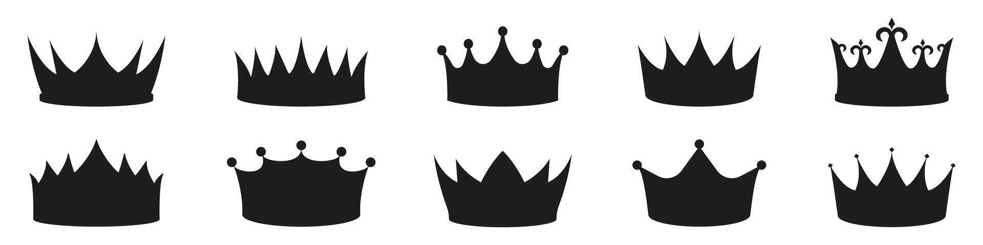 Crown Silhouette Icon Set. Royalty, Leadership, And Authority Symbol Collection. Elegant And Majestic Elements. Isolated Illustration vector