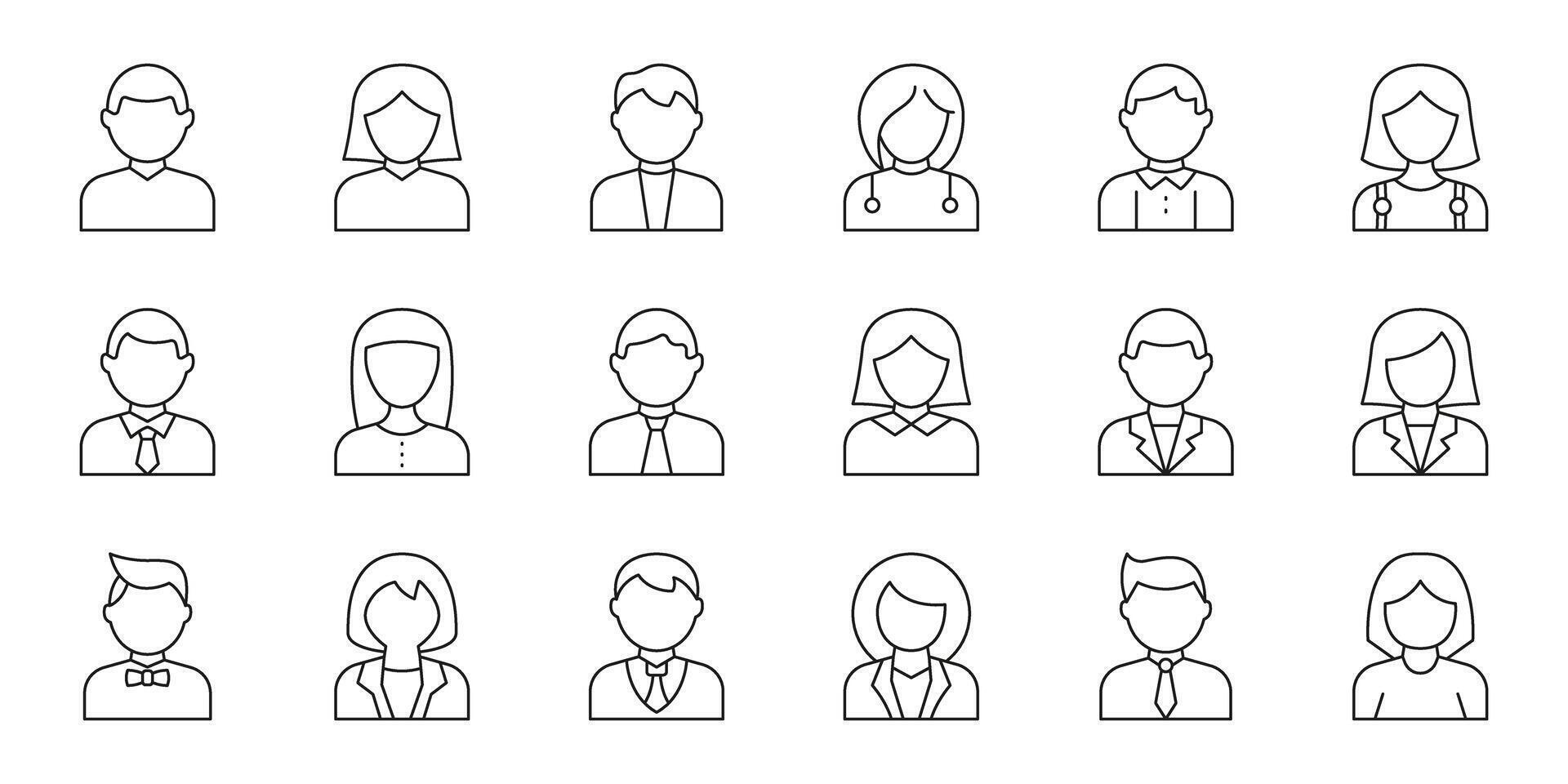 Professional Avatar Line Icon Set. Diverse Occupation And Gender Outline Symbol Collection. Business, Healthcare, And Casual Attire. Editable Stroke. Isolated Illustration vector