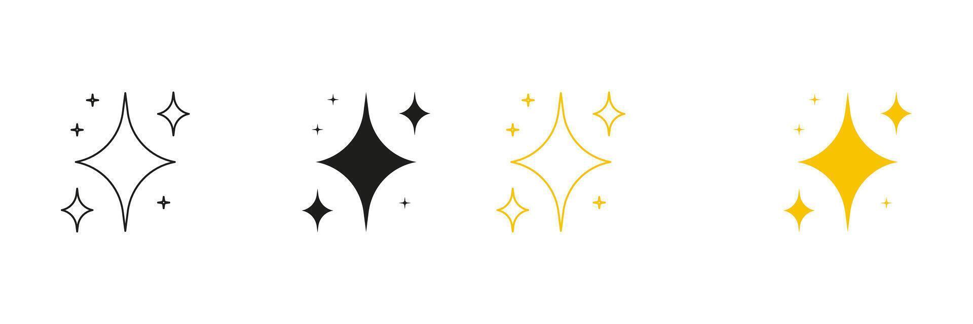 Sparkle And Starburst Emblem Line And Solid Icon Set. Shining Twinkle And Glitter Symbol Collection. Isolated Illustration vector