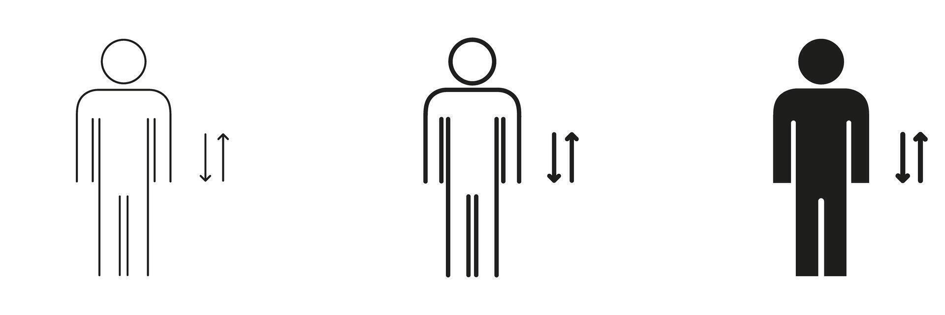 Person With Up And Down Arrows Icon Set. Height Measurement, Growth Tracking, And Size Adjustment Symbol Collection. Human Figure With Directional Indicators. Isolated Illustration vector