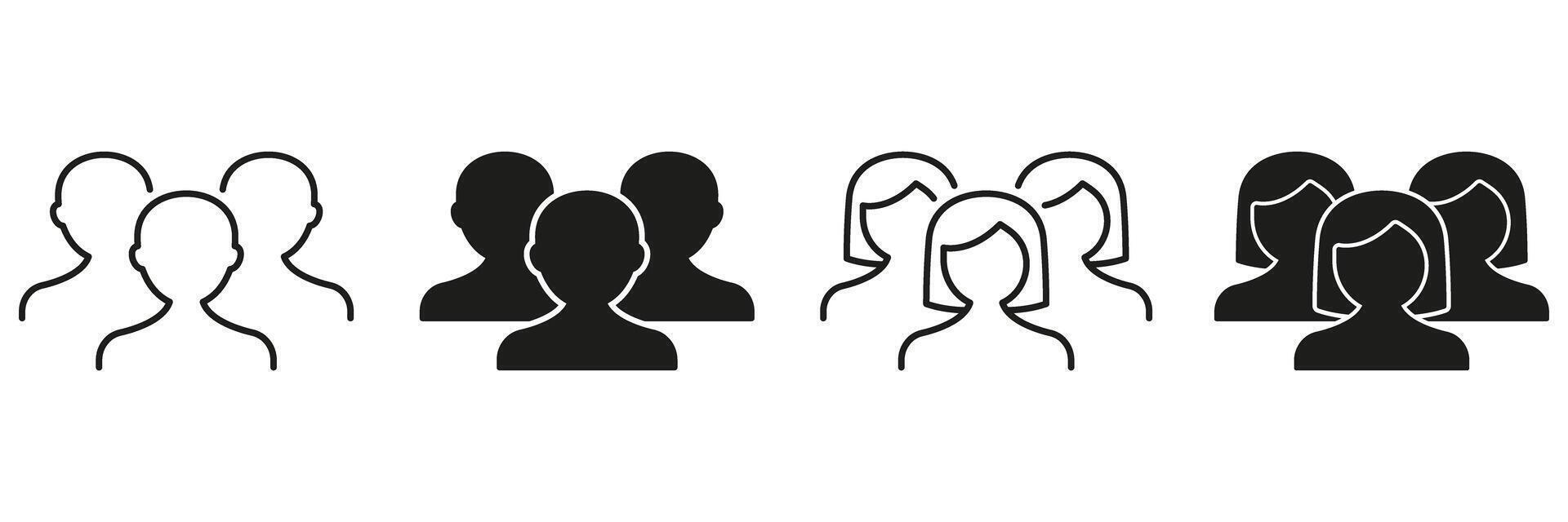 Group Of People Line And Solid Icon Set. Teamwork, Community, And Social Interaction Outline And Silhouette Symbol Collection. Collaboration And Networking. Isolated Illustration vector
