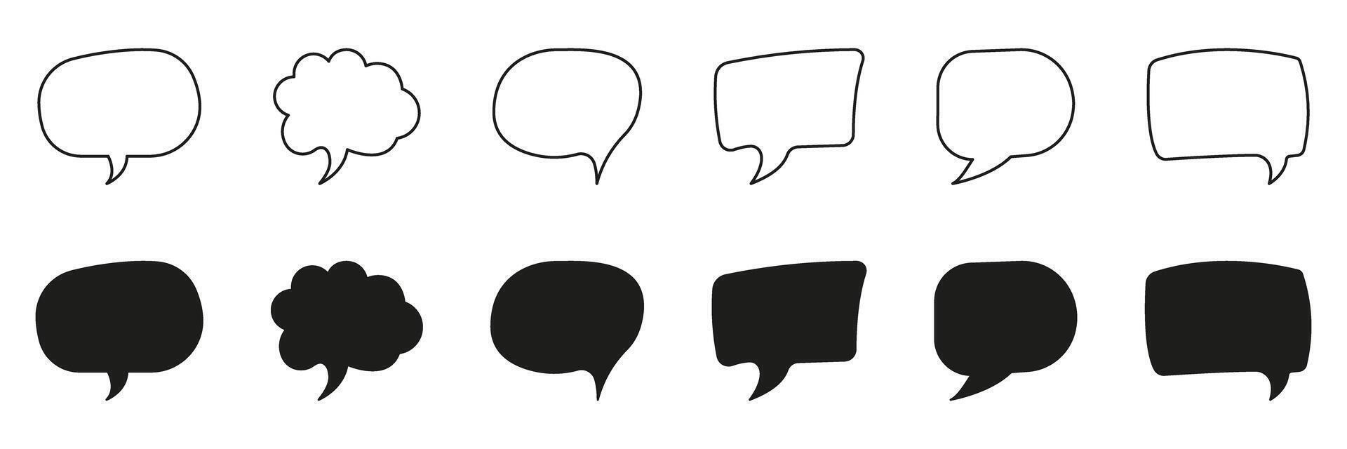Speech Bubbles Line and Solid Icon Set. Collection of chat, dialogue, and message bubbles for communication, discussion, and conversation. Editable Stroke. Isolated Illustration vector