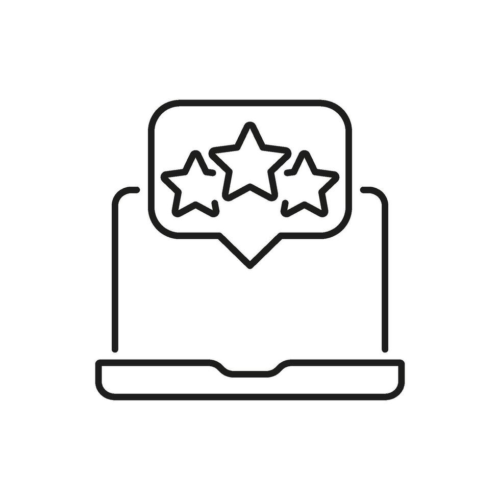 Laptop With Star Rating Icon. Online Review, Feedback, And Customer Satisfaction Outline Symbol. Digital Evaluation And Quality Assessment. Editable Stroke. Isolated Illustration vector