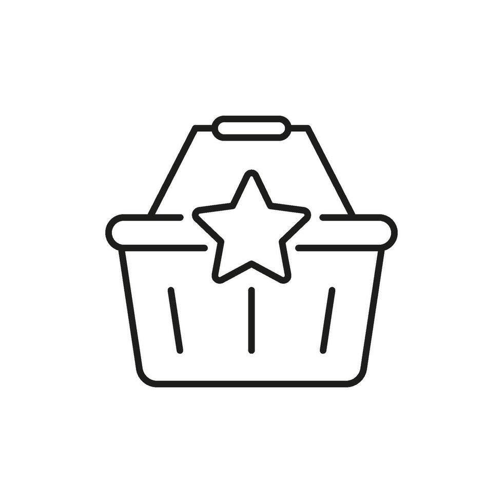 Shopping Basket With Star Line Icon. Premium Product Selection And Featured Items Outline Symbol. E-Commerce And Retail Highlight. Editable Stroke. Isolated Illustration vector