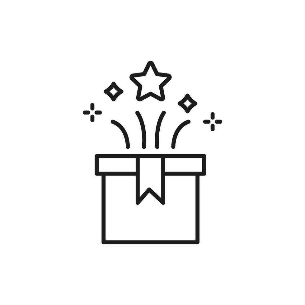 Gift Box With Star And Sparkles Line Icon. Surprise, Celebration, And Festivity Outline Symbol. Holiday Present, Joyful Event, And Special Occasion. Editable Stroke. Isolated Illustration vector