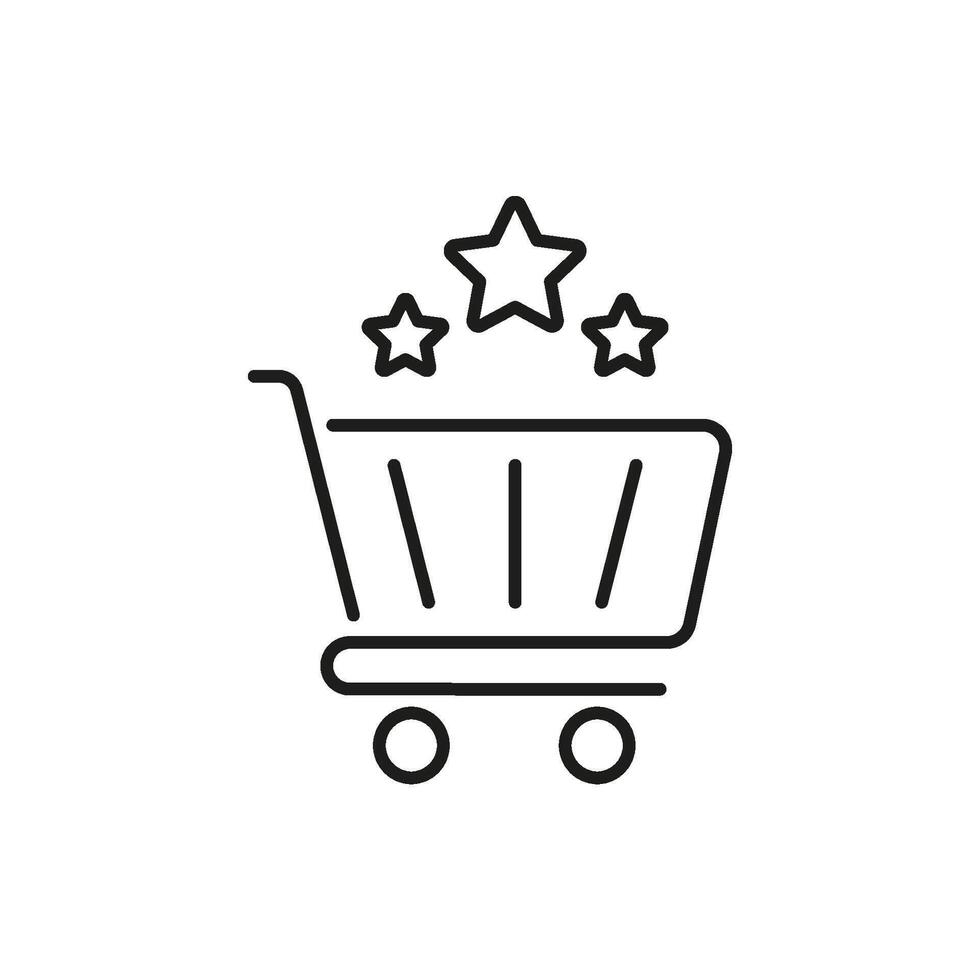 Shopping Cart With Stars Line Icon. Customer Satisfaction, Quality Shopping Experience, And Product Rating Outline Symbol. E-Commerce Excellence. Editable Stroke. Isolated Illustration vector