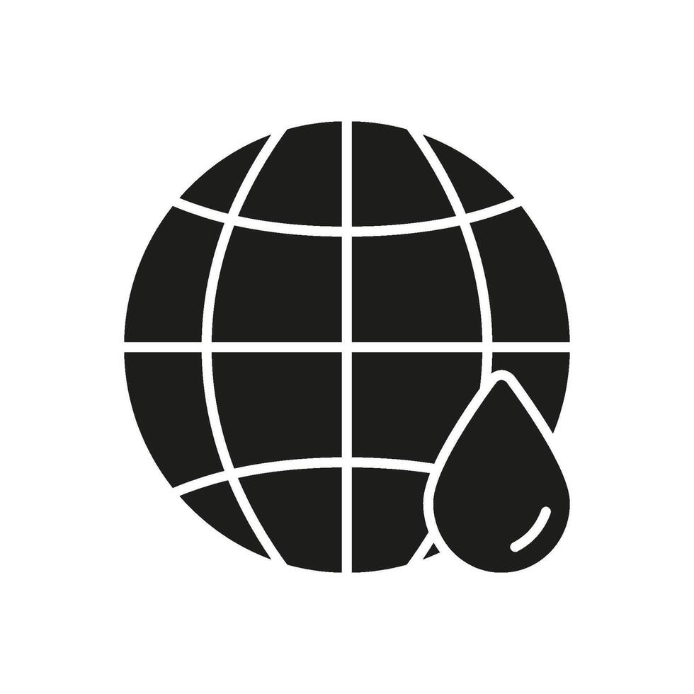 Globe With Water Drop Solid Icon. Global Water Conservation And Hydration Awareness Silhouette Symbol. Environmental Protection, Sustainability. Isolated Illustration vector