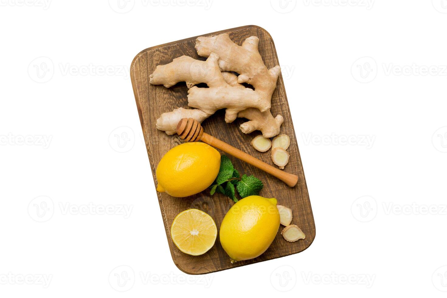 Natural cold and flu home remedies. Natural ingredients for immunity stimulation and viruses protection. top view flat lay isolated white background photo