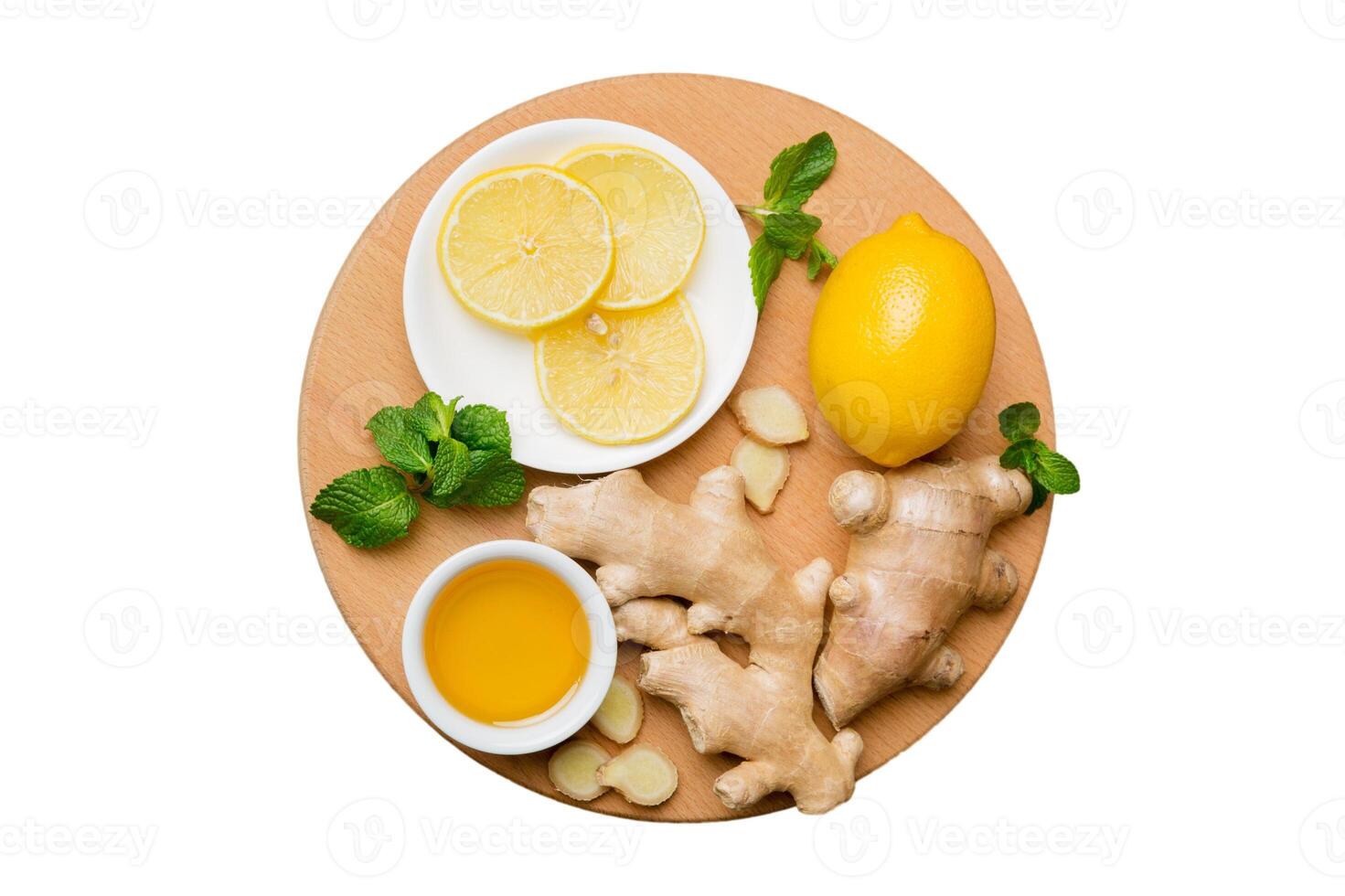 Natural cold and flu home remedies. Natural ingredients for immunity stimulation and viruses protection. flat lay isolated on white background photo