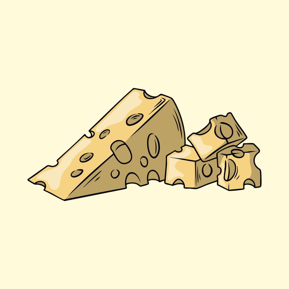 A wedge of Swiss cheese or emmental cheese in a simple illustration vector