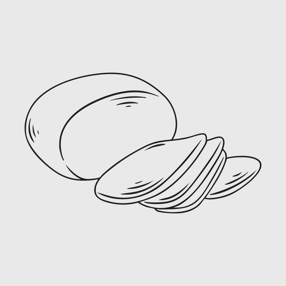 Line art illustration of mozzarella cheese and sliced pieces vector