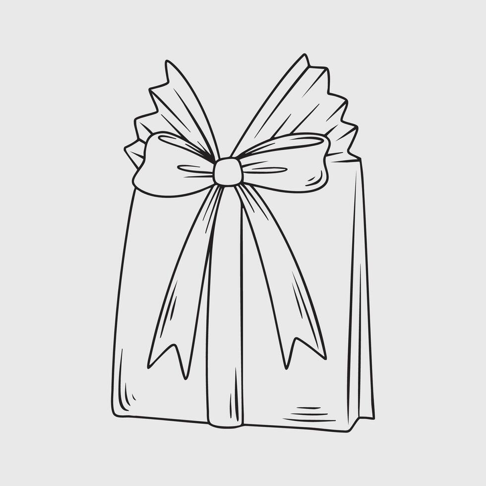 Gift with bow and ribbon in a hand-drawn style. Thin line illustration. vector