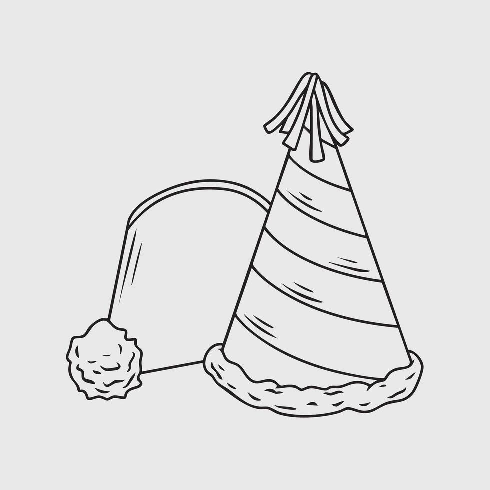 Two festive party hats for celebrations and birthdays. Thin line illustration. vector