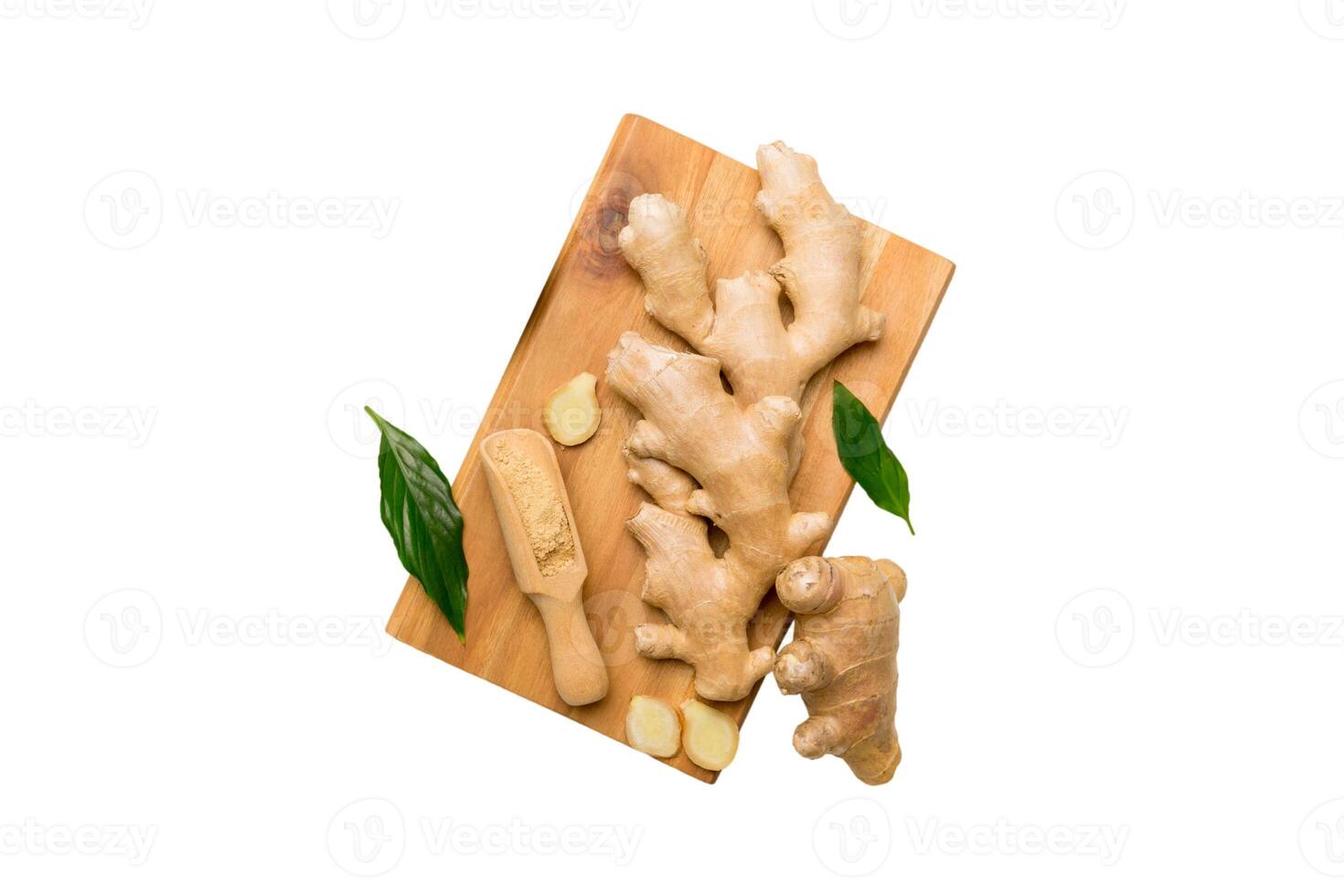 ginger Cutting board table, isolated on white background top view photo