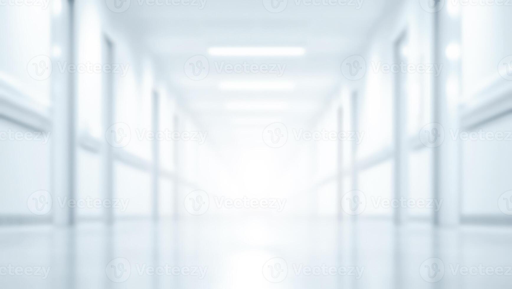 Empty hospital hallway with bright white lighting and modern design, creating a clean and sterile healthcare environment ideal for medical facilities, clinics, and treatment centers photo
