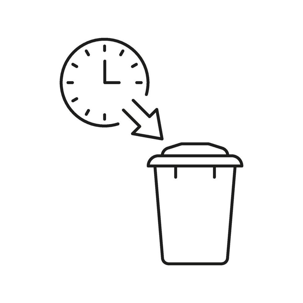 Clock With Trash Bin Solid Icon. Time Management And Waste Disposal Efficiency Silhouette Symbol. Scheduled Cleanup And Organization. Editable Stroke. Isolated Illustration vector