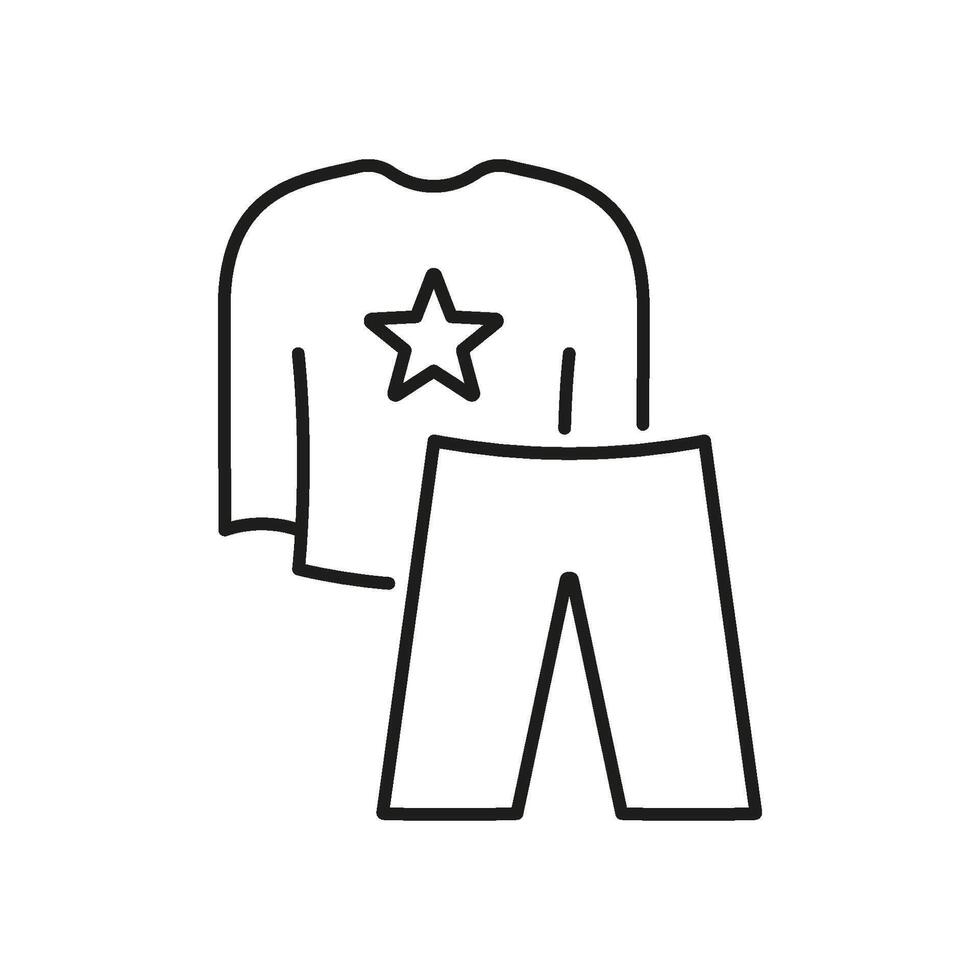 Clothing Set With Star Icon. Pajama, Casual Outfit, Fashion Apparel, And Style Representation Outline Symbol. Comfortable Wear For Everyday Use. Editable Stroke. Isolated Illustration vector