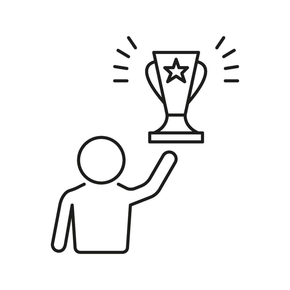Person Holding Trophy Line Icon. Achievement, Success, And Victory Celebration Outline Symbol. Award Recognition And Accomplishment. Editable Stroke. Isolated Illustration vector