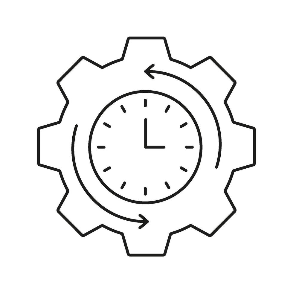 Clock And Gear Solid Icon. Time Management And Process Optimization Outline Symbol. Efficiency And Productivity Enhancement. Editable Stroke. Isolated Illustration vector