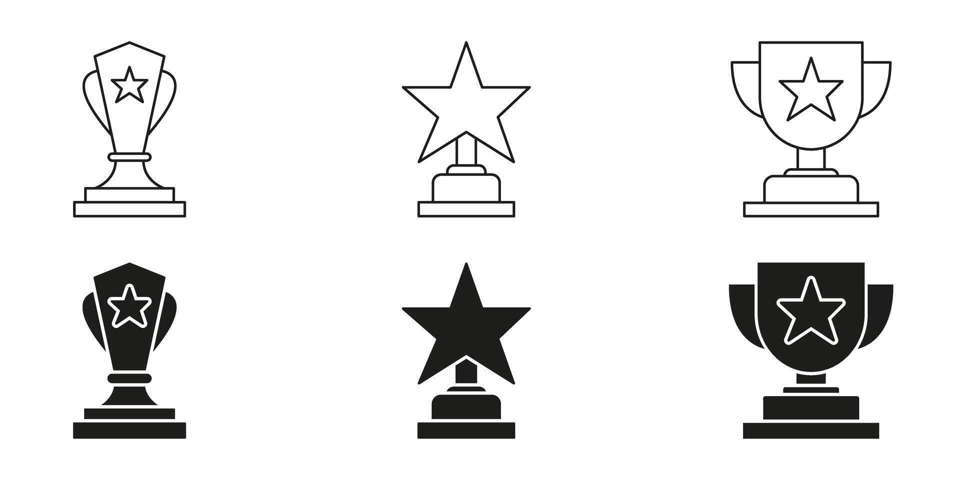 Trophy And Star Award Line And Solid Icon Set. Achievement, Recognition, And Excellence Symbol Collection. Celebratory And Honorary Design Elements. Isolated Illustration vector