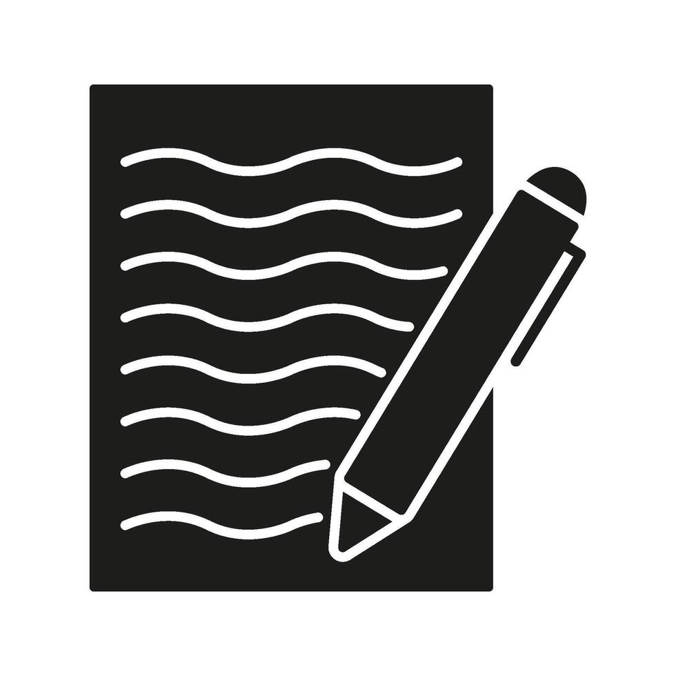 Document With Pen Solid Icon. Writing, Note-Taking, And Documentation Silhouette Symbol. Creative Expression And Communication. Isolated Illustration vector