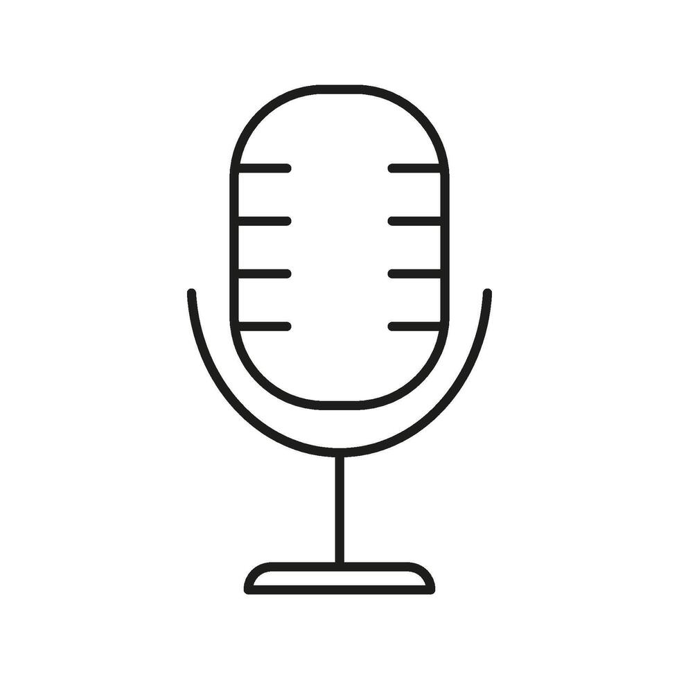 Microphone Line Icon. Audio Recording, Podcasting, And Broadcasting Outline Symbol. Sound Equipment For Media Production. Editable Stroke. Isolated Illustration vector