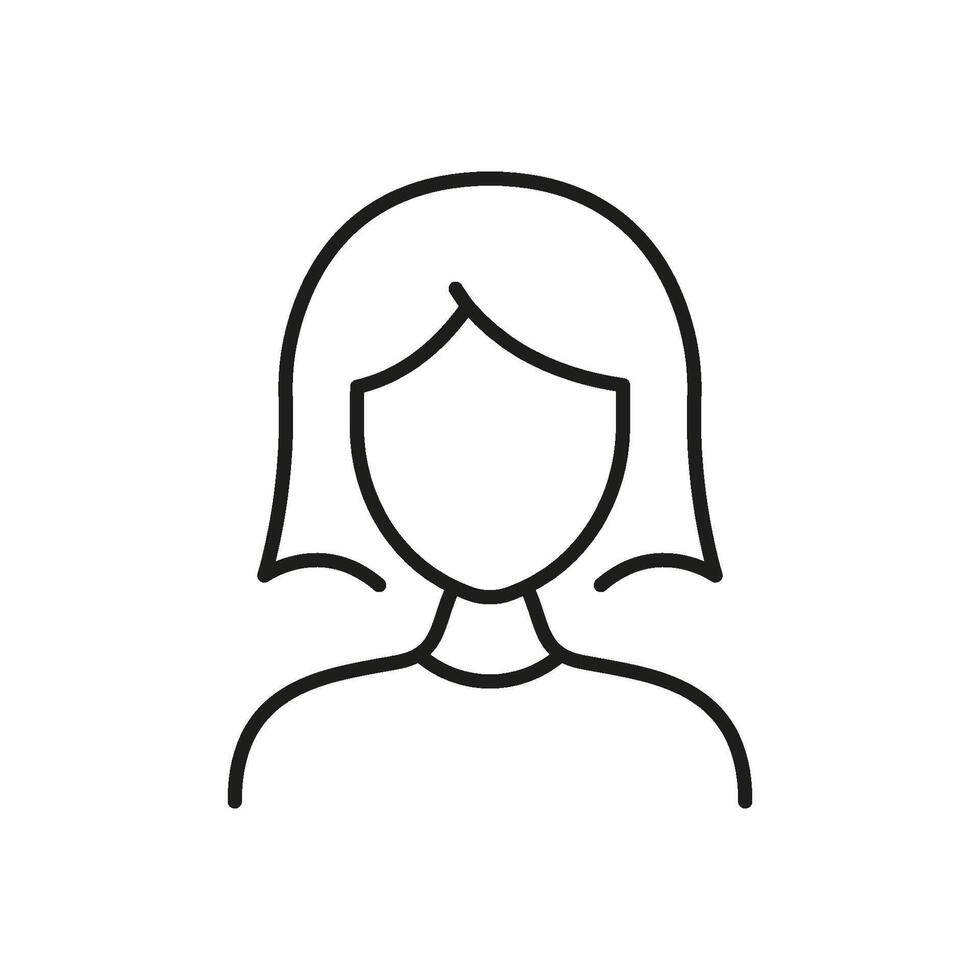 Female Avatar Line Icon. User Profile, Account Representation, And Identity Outline Symbol. Social Media, Networking, And Online Presence. Editable Stroke. Isolated Illustration vector