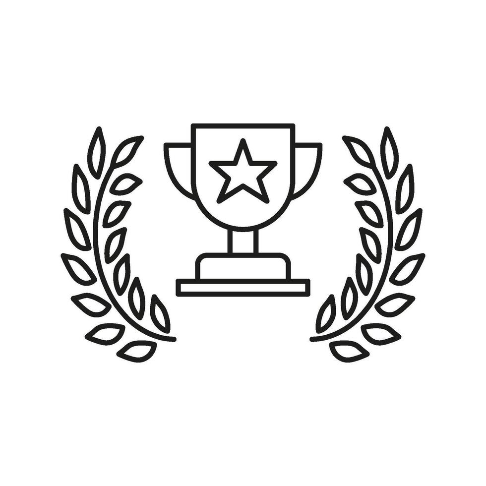 Trophy With Laurel Wreath Line Icon. Achievement, Excellence, And Victory Recognition Outline Symbol. Award Ceremony And Success Celebration. Editable Stroke. Isolated Illustration vector