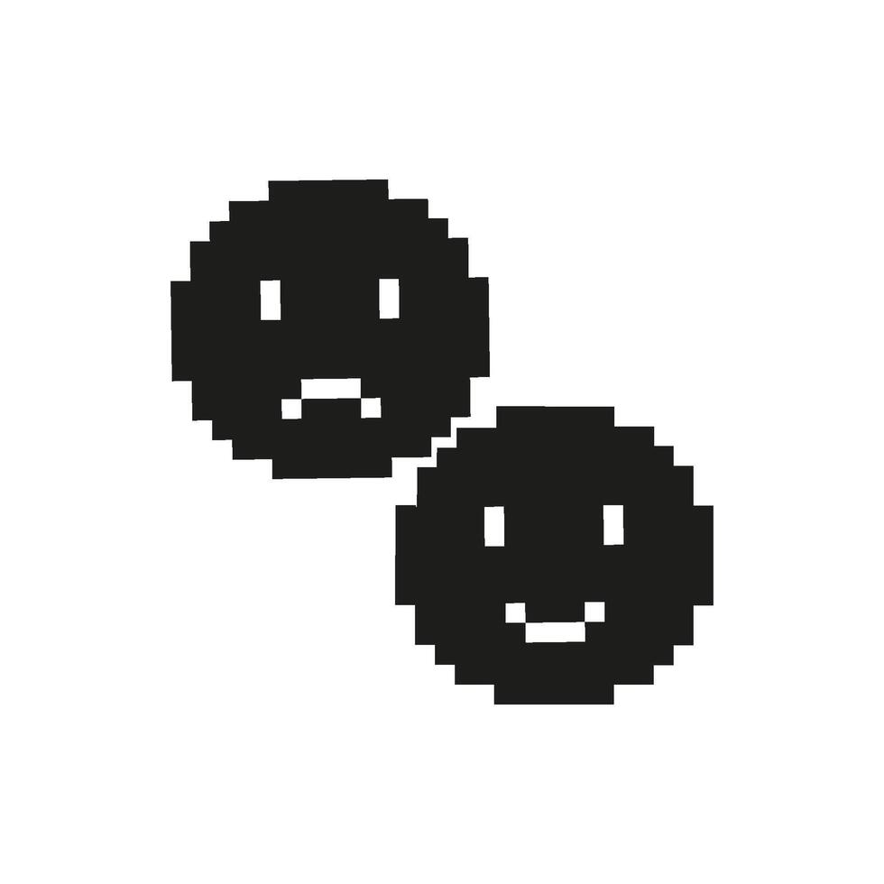 Pixel Art Happy And Sad Faces Icon. Emotional Expression And Mood Representation Symbol. Contrast Of Positive And Negative Feelings. Isolated Illustration vector