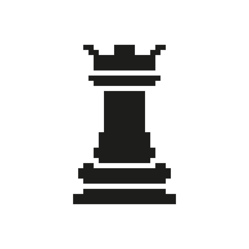 Chess Rook Pixel Art Icon. Strategic Thinking And Board Game Symbol. Classic Chess Piece Representation. Isolated Illustration vector