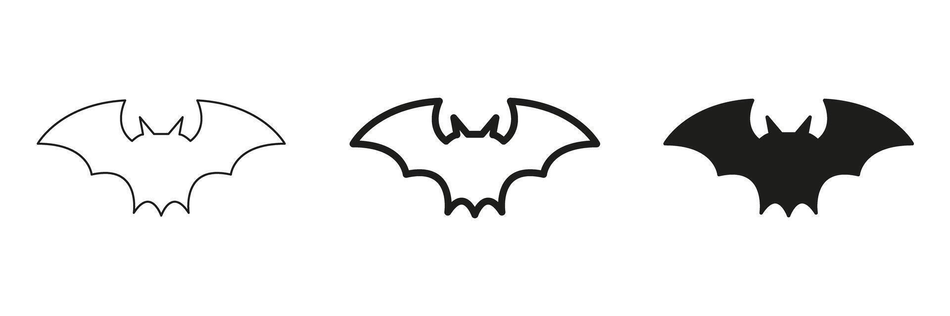 Bat In Line, Outline, And Glyph Icon Set. Halloween Symbol Collection. Nocturnal Creatures. Isolated Illustration vector
