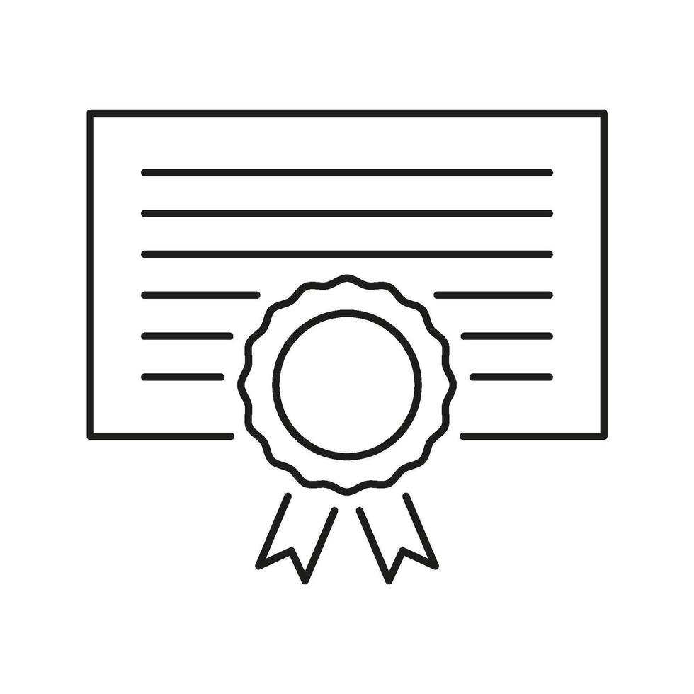 Certificate With Ribbon Line Icon. Achievement Recognition, Award Certification, And Educational Accomplishment Outline Symbol. Editable Stroke. Isolated Illustration vector