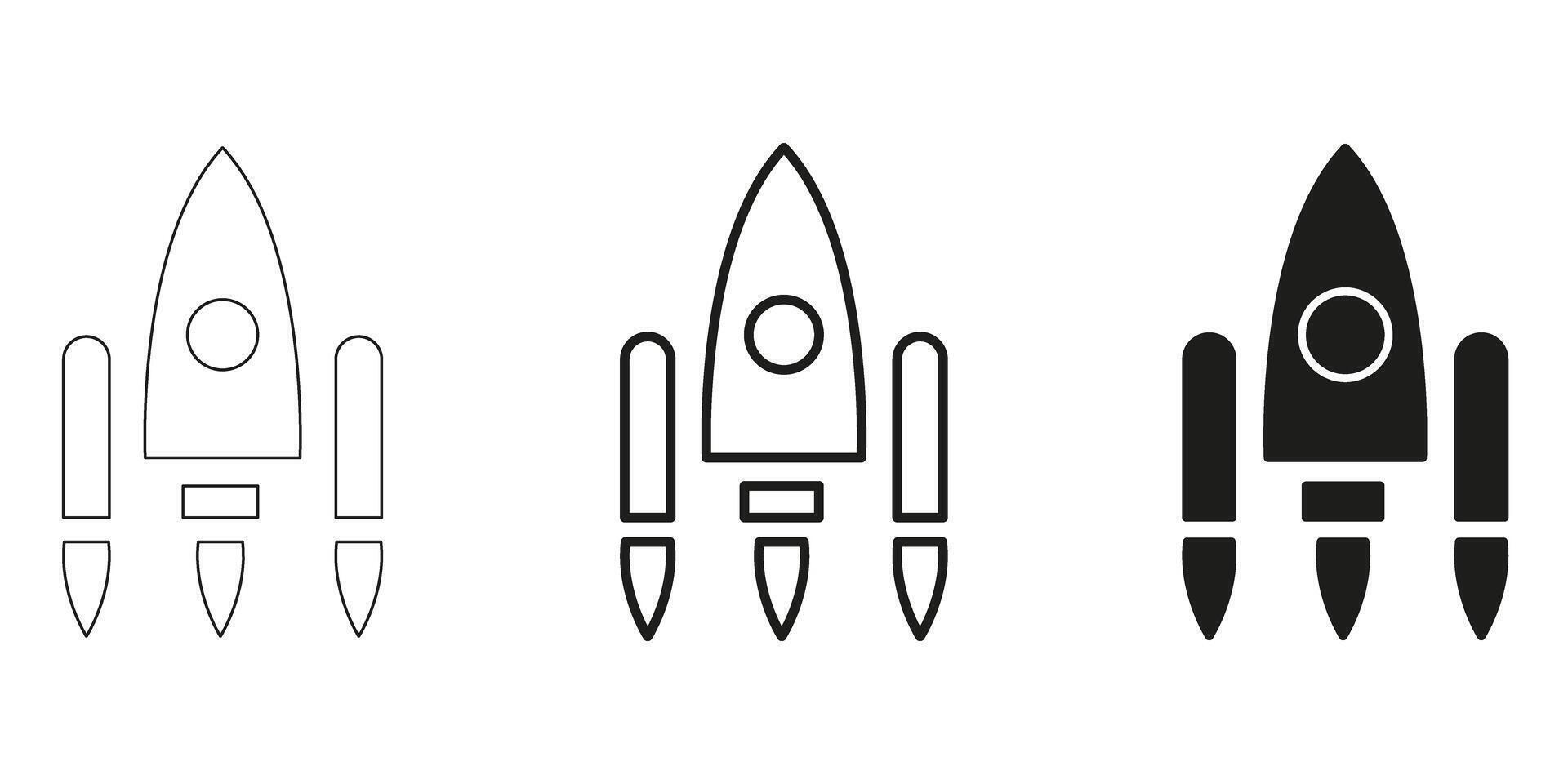 Rocket Ship In Line, Outline, And Glyph Icon Set. Space Exploration, Innovation, And Technology Symbol Collection. Isolated Illustration vector