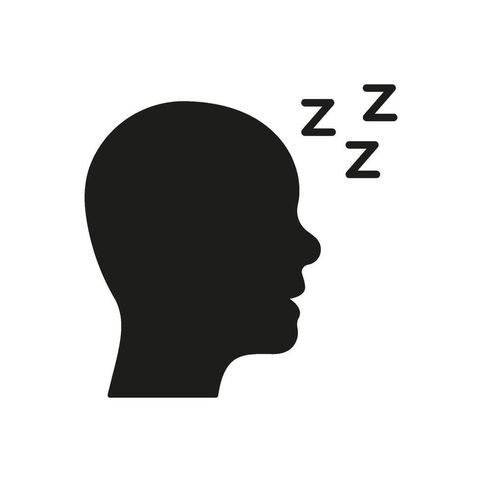 Sleeping Person With Zzz Solid Icon. Sleep, Rest, And Relaxation Silhouette Symbol. Nighttime, Dreaming, And Slumber Representation. Isolated Illustration vector