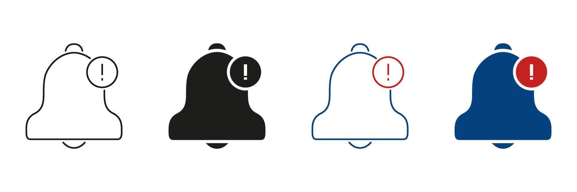 Notification Bell With Exclamation Mark Line And Solid Icon Set. Alert And Reminder Symbol Collection For Urgent Messages And Updates. Communication Tool. Isolated Illustration vector
