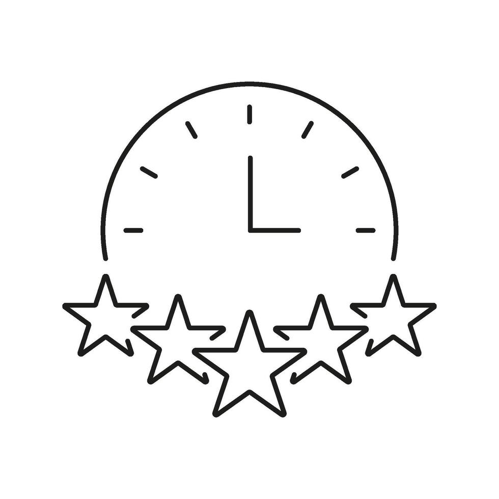 Clock With Five Stars Line Icon. Time Management And Quality Rating Outline Symbol. Customer Satisfaction And Efficiency Concept. Editable Stroke. Isolated Illustration vector