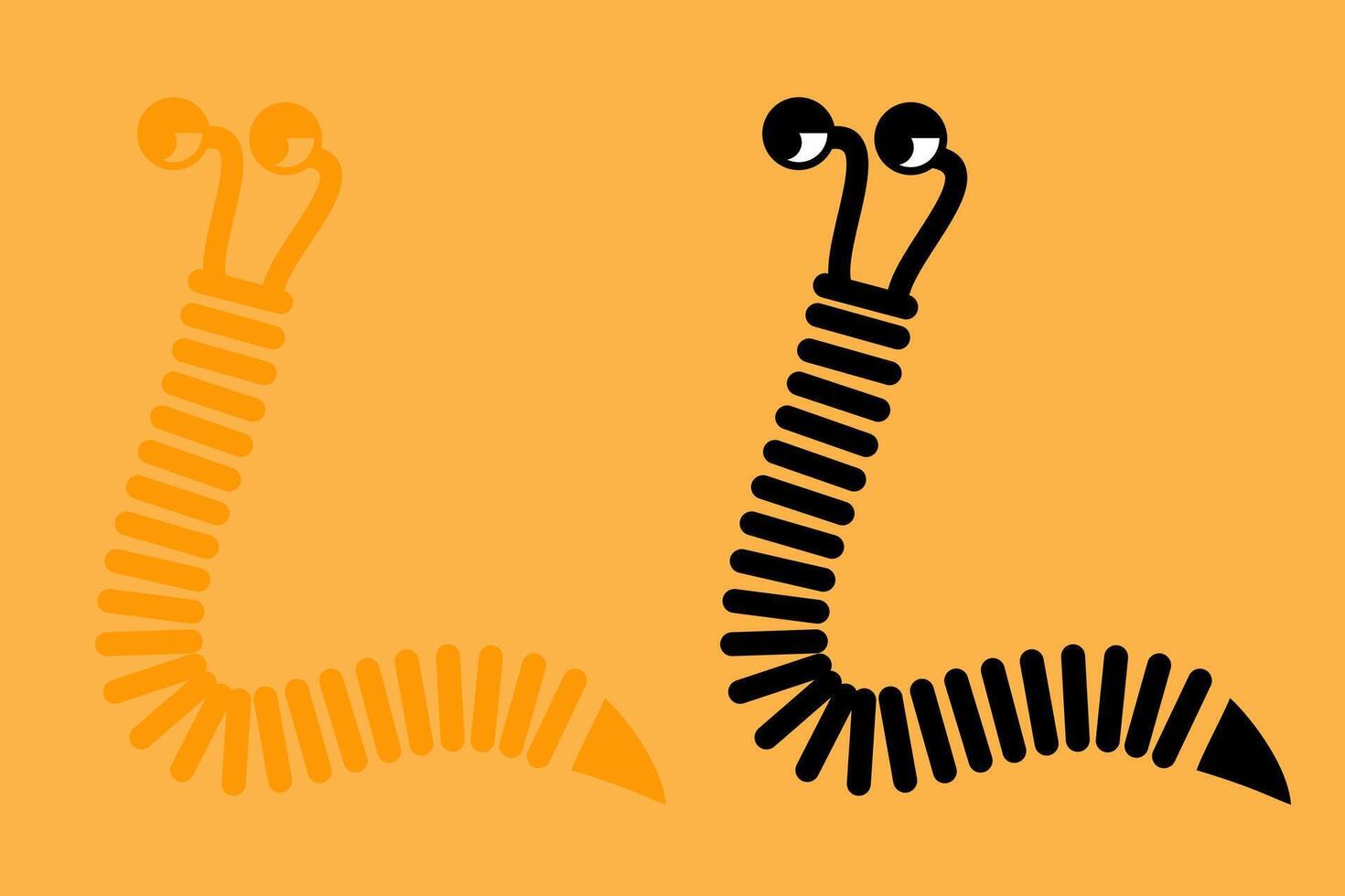 Colorful cartoon worms with playful expressions on an orange background showcasing creativity and whimsy vector