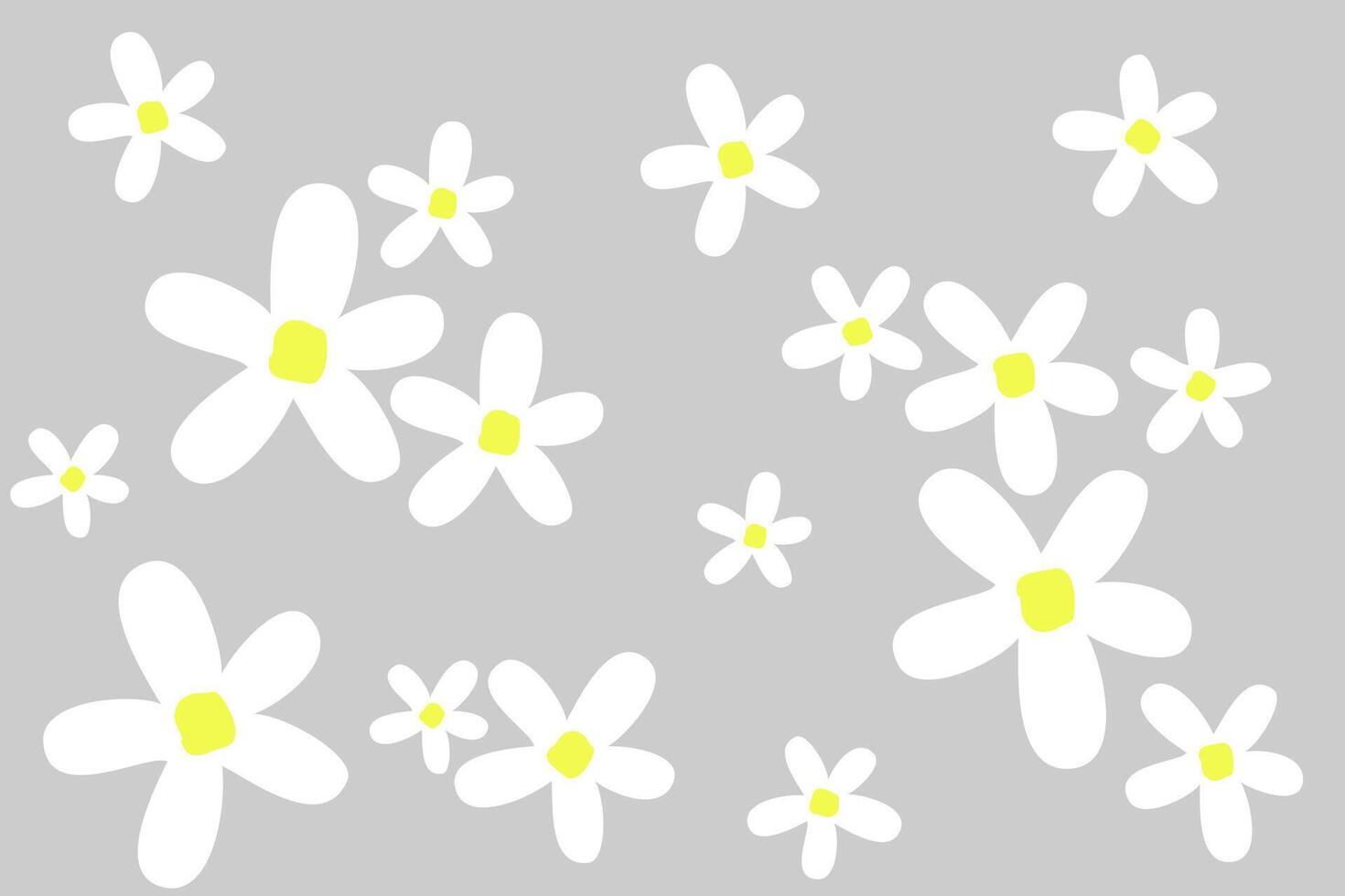 Vibrant white flowers with yellow centers scattered against a gray background create a cheerful and lively atmosphere vector