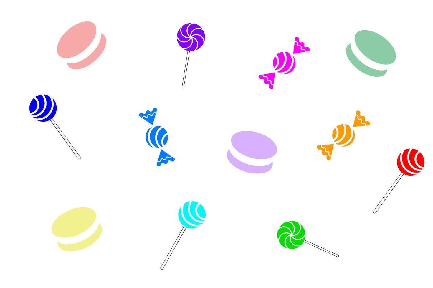Brightly colored candy and lollipops scattered on a plain background create a playful and vibrant atmosphere vector