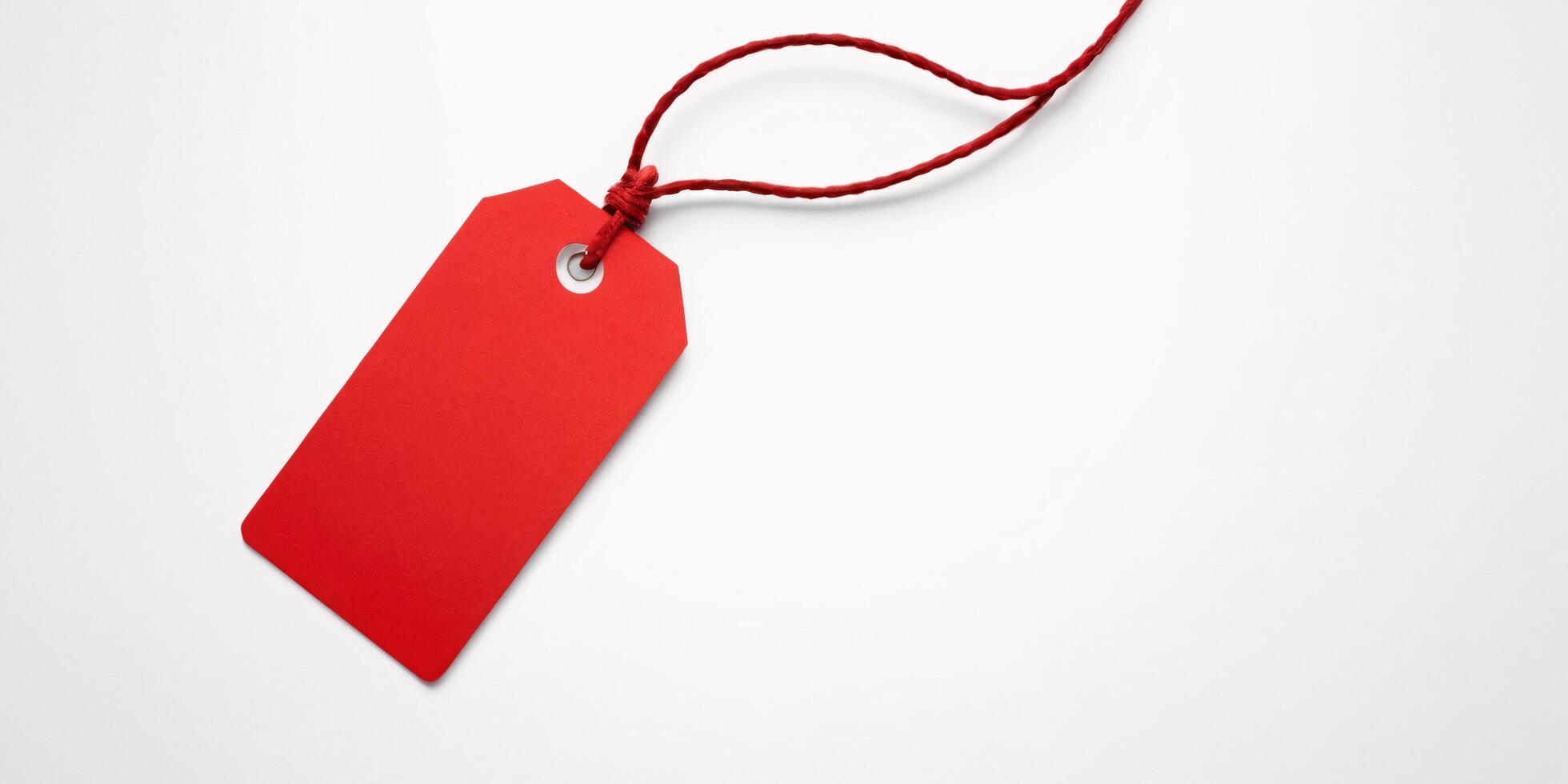Red Blank Tag with String on White Background. photo