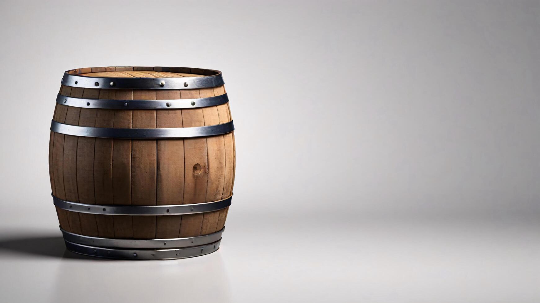 Single oak barrel on white background. photo